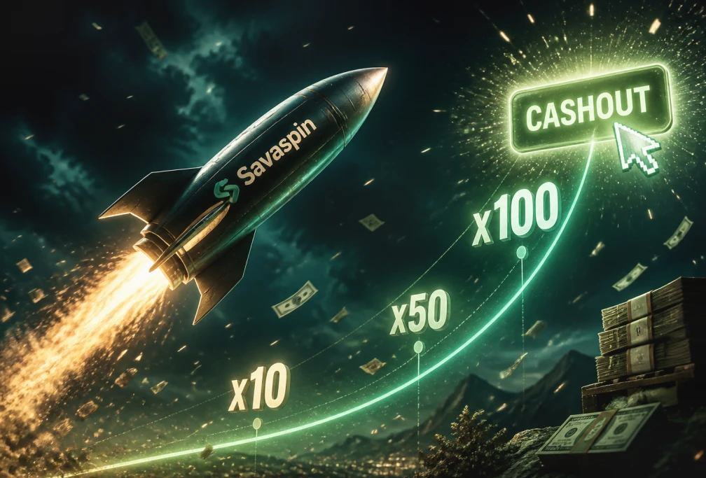 Partida de Aviator con multiplicador creciente y botón de cashout en Savaspin